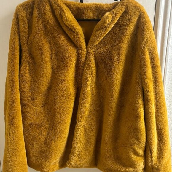 H&M Faux fur Coat , gold color, size L preowned - Picture 1 of 5
